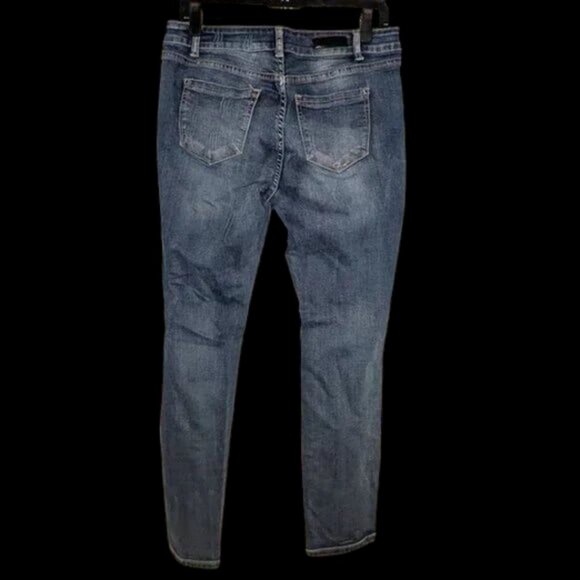 American Blue Straight Leg Mid Rise Distress Medium Wash Rinse Denim Jeans Pants - Picture 2 of 6